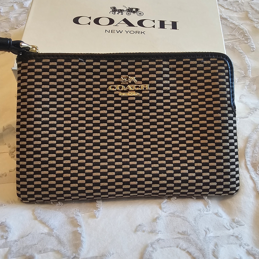 Coach Black and Tan Checkered Mini Bag